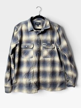 Brixton Men's Plaid Flannel Button Down Size Medium Blue Tan‎ Fall (P)